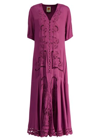 Pink Richelieu floral-embroidered rayon-blend maxi dress