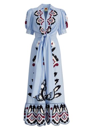 Artisanal embroidered cotton maxi dress