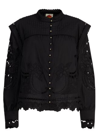 Richelieu black eyelet-embroidered cotton blouse