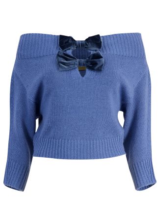 Colin blue off-the-shoulder wool-blend jumper