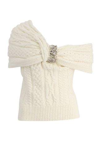 Marla off-white draped cotton-blend jumper