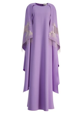 Purple cape-effect wool-blend gown