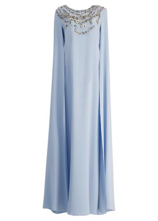 Blue cape-effect stretch-silk kaftan