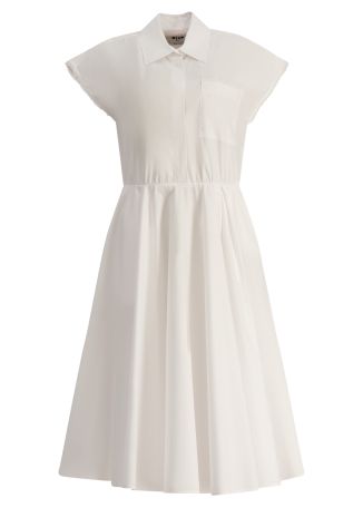 White gathered cotton midi dress