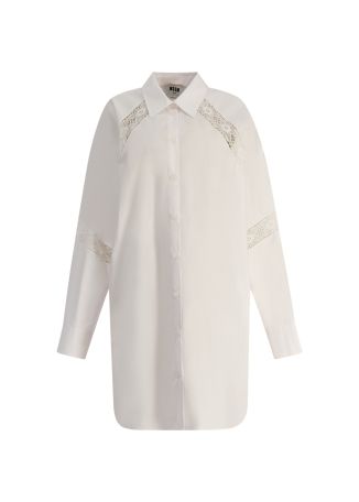 White lace-embellished cotton mini dress