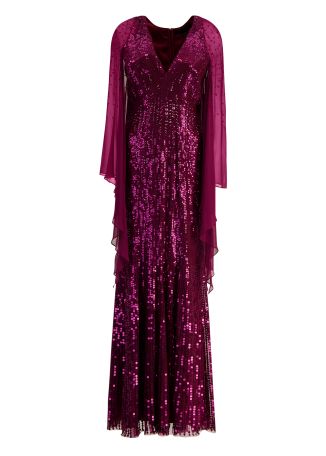Lyrical burgundy sequin-embellished tulle gown