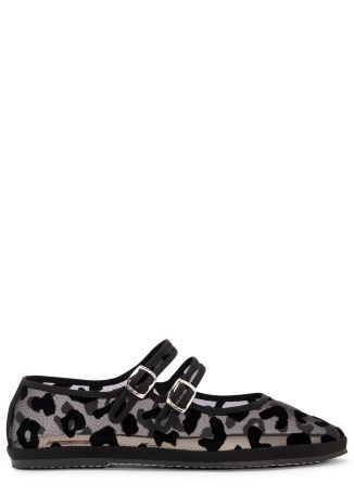 Carnival black leopard-effect mesh mary jane ballet flats