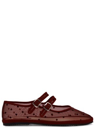 Carnival burgundy polka dot mesh mary jane ballet flats