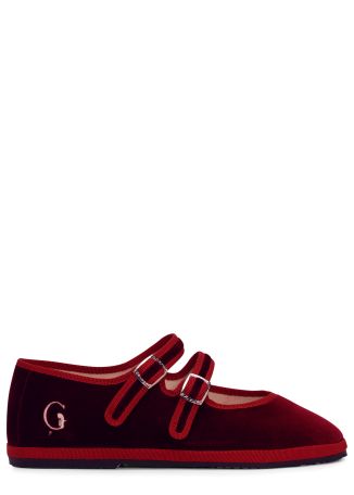 Accademia bugundy logo-embroidered velvet mary jane ballet flats