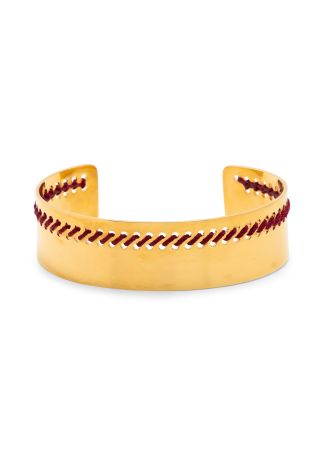 Thread-embellished 18kt gold-plated cuff bracelet