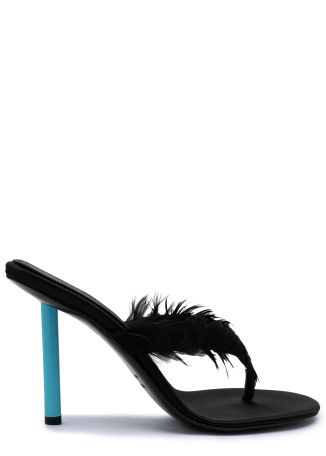 Michals 90 black feather-trimmed suede sandals