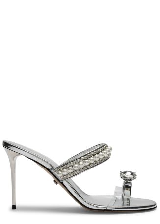 Diamond Of Elizabeth 95 silver pearl-embellished mirror leather mules