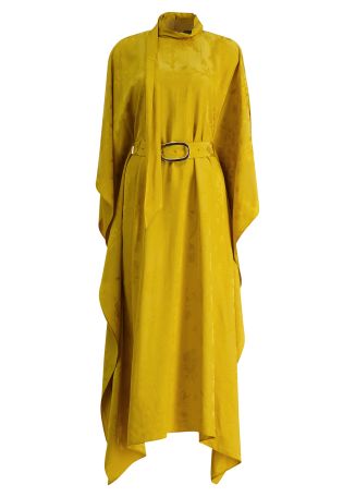 La Luna Primavera yellow floral-jacquard kaftan