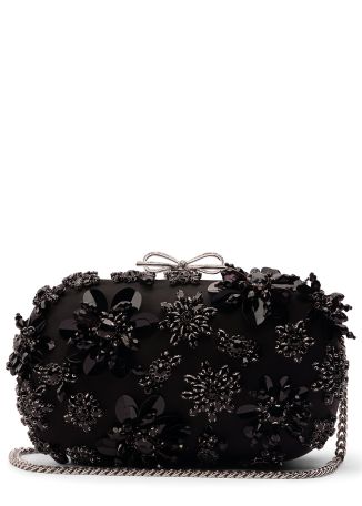Black crystal-embellished satin clutch