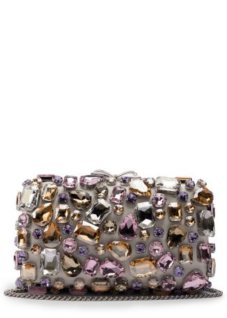Crystal-embellished satin clutch