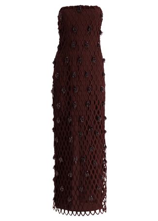 Iridessa brown bead-embellished gown