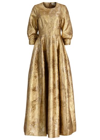 Claravelle gold metallic-jacquard gown