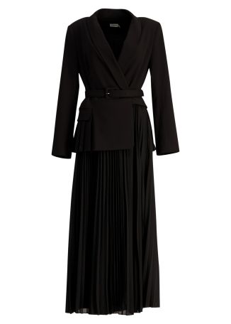 Alexandra black layered crepe midi dress
