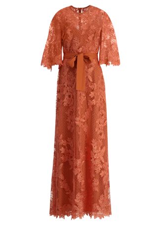 Orange floral-lace silk-blend maxi dress