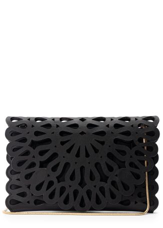 Mccall black laser-cut leather clutch
