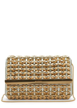 Rola silver woven leather clutch