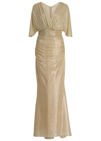Gold draped voile maxi dress
