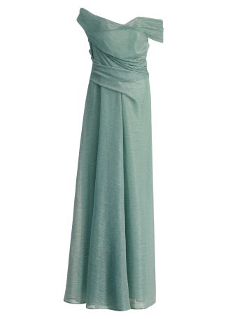 Green off-the-shoulder metallic voile maxi dress