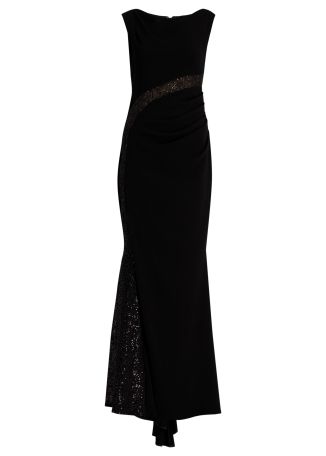 Black lace-embellished cady gown