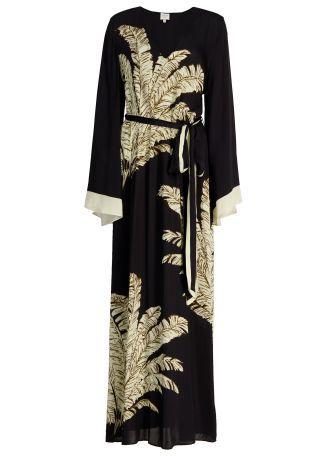 Palm belted satin kaftan
