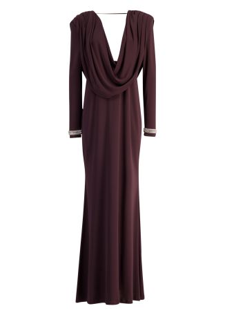 Brown draped jersey maxi dress