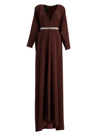 Brown belted crepe maxi dress
