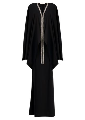 Black crystal-embellished crepe top and skirt set