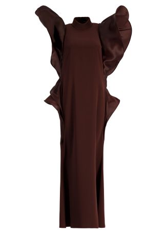 Brown ruffled crepe maxi dress