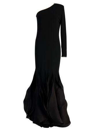 Black one-shoulder jersey maxi dress