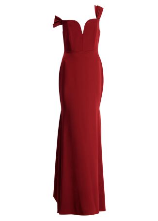 Burgundy draped crepe gown