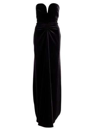 Black ruched velvet gown