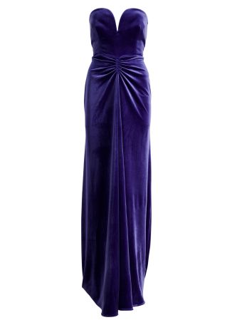 Purple ruched velvet gown