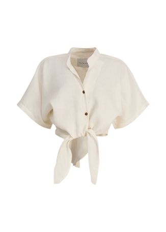 Leroy ivory tie-detail linen top