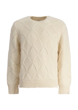 Entrelac ivory diamond-effect wool jumper