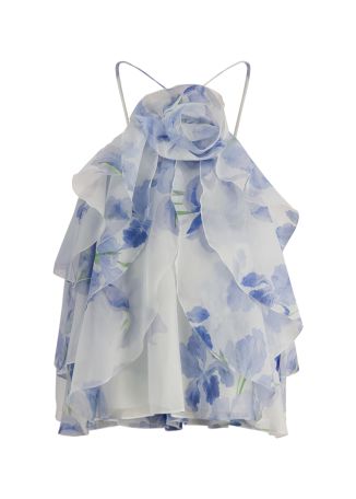 Pandorea floral-print ruffled organza top