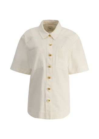 Halo ivory floral-embroidered linen-blend shirt