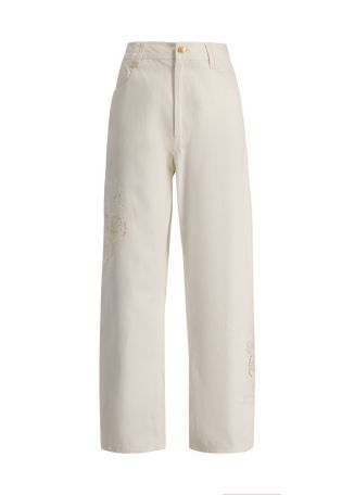 Halo ivory barrel-leg denim trousers
