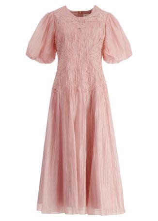 Ophelia pink crinkled chiffon midi dress