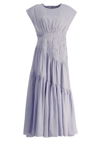Ecliptica blue tiered linen-blend midi dress