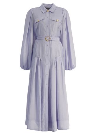 Colide blue belted linen-blend midi dress