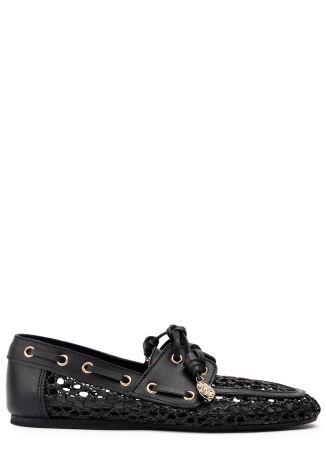 Pliaria black charm-embellished raffia and leather espadrille flats