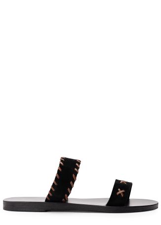Thekla black whipstitched suede and leather sandals