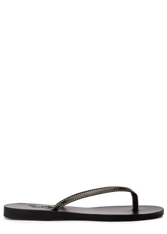 Saionara black faux leather flip flops