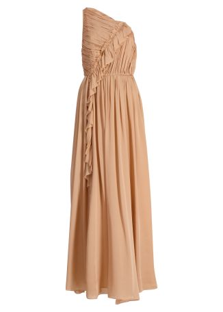 Aisha peach ruffled silk gown