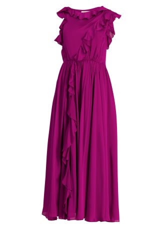Saanvi pink ruffled silk maxi dress